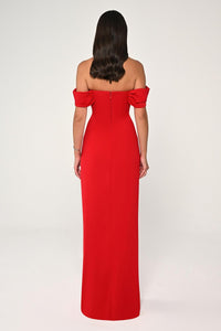 Off Shoulder Crepe Dress - Maxi - Multicolor