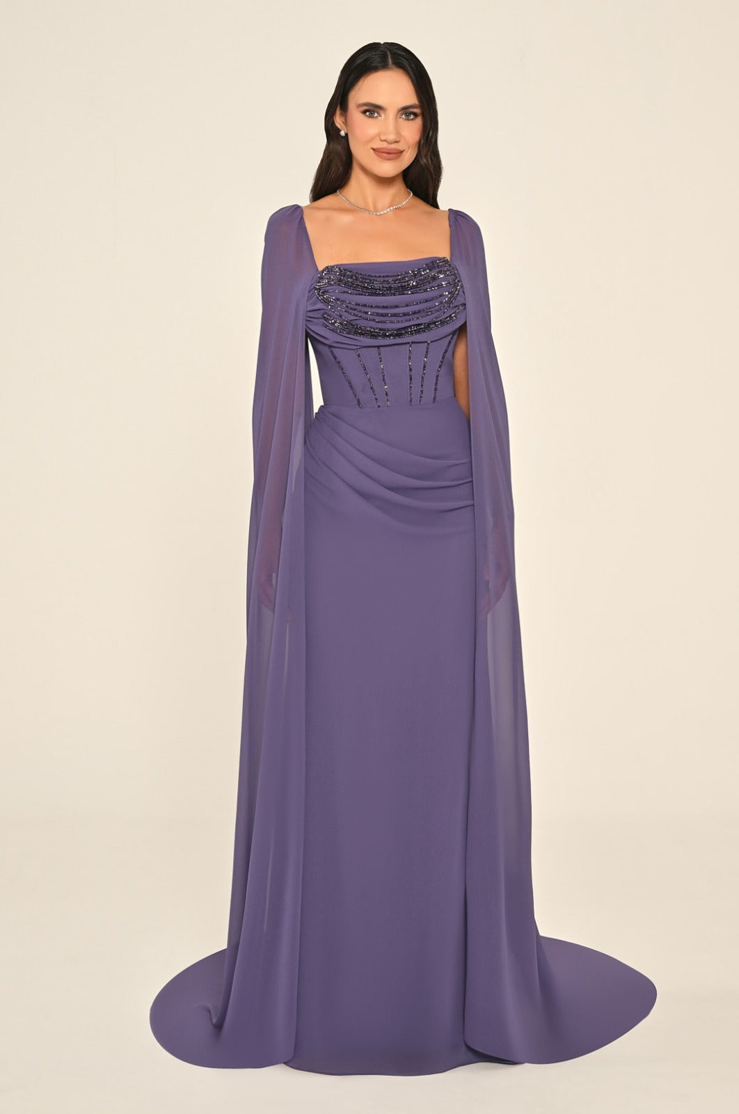Evania Draped Cape Dress - Maxi - Multicolor