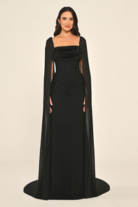 Evania Draped Cape Dress - Maxi - Multicolor