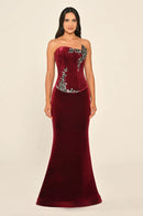 Bordeaux Velvet Dress - Maxi