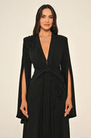 Aveline Noir Cape-Sleeve Dress - Maxi - Black