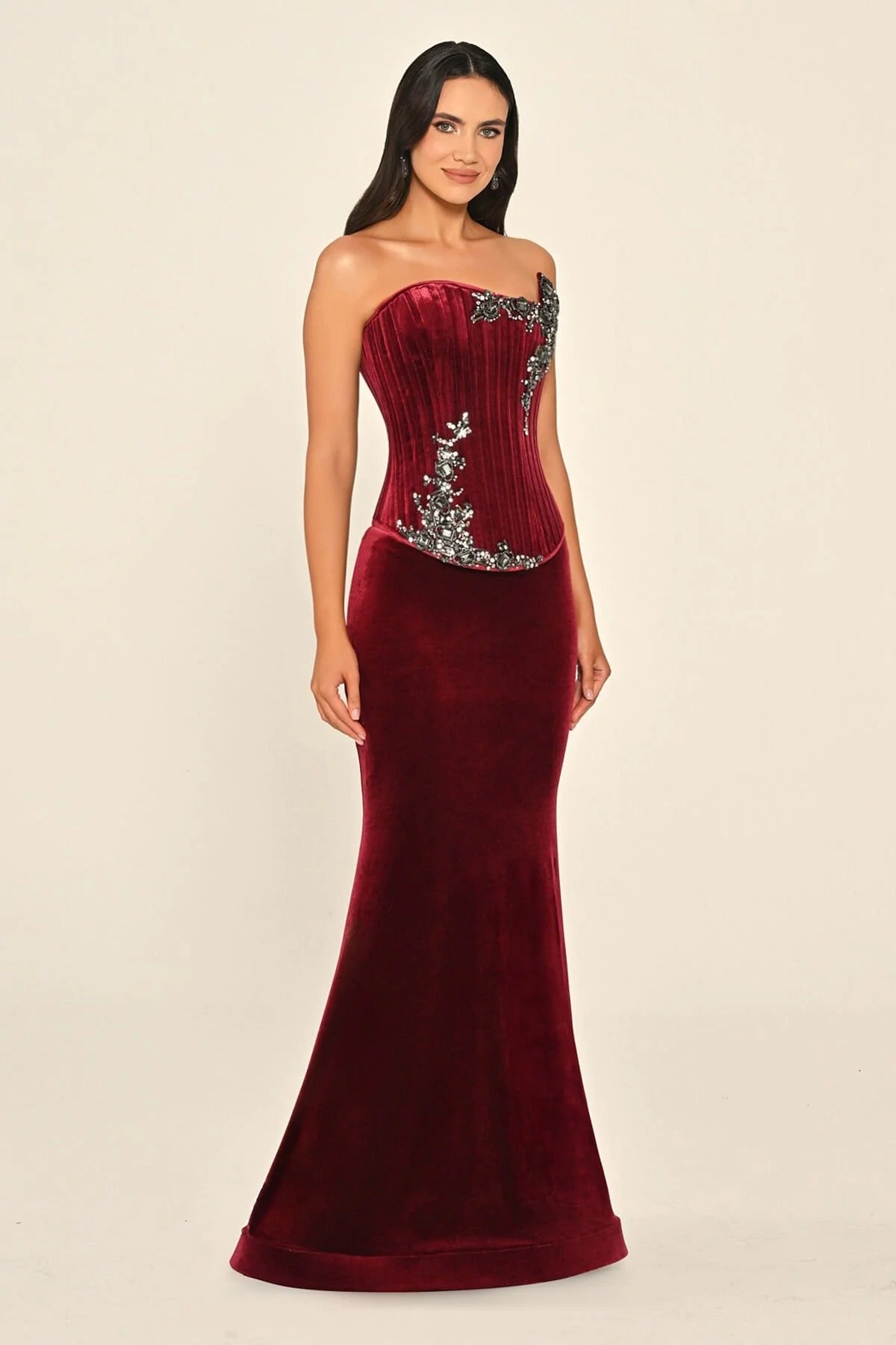 Bordeaux Velvet Dress - Maxi