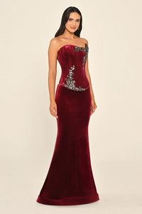 Bordeaux Velvet Dress - Maxi