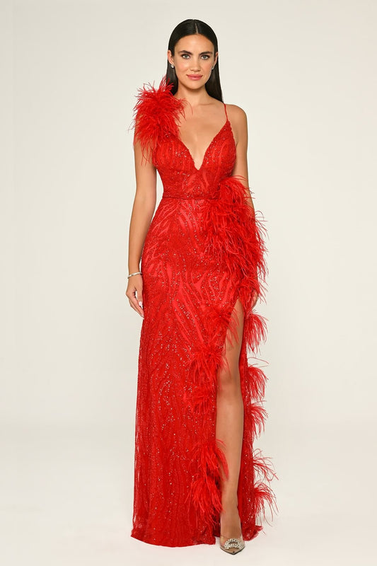 Sequin & Fur Dress - Maxi - Multicolor