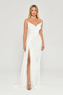 Boat Neck Satin Dress - Maxi - Multicolor