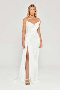 Boat Neck Satin Dress - Maxi - Multicolor