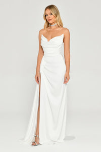 Boat Neck Satin Dress - Maxi - Multicolor