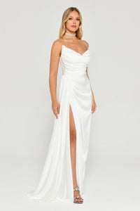 Boat Neck Satin Dress - Maxi - Multicolor