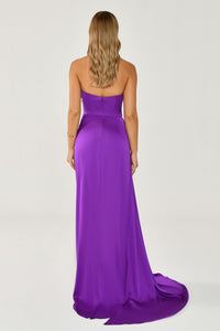 Boat Neck Satin Dress - Maxi - Multicolor