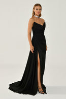Boat Neck Satin Dress - Maxi - Multicolor