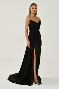 Boat Neck Satin Dress - Maxi - Multicolor