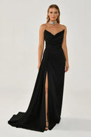 Boat Neck Satin Dress - Maxi - Multicolor