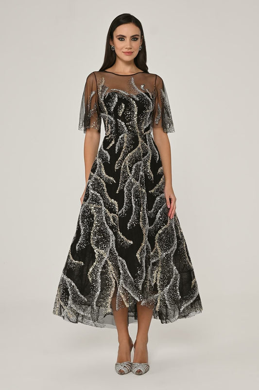 Sequin Tulle Midi Dress - Multicolor
