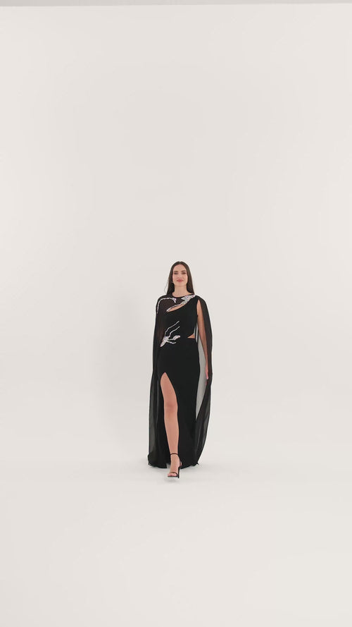 Cape Embroidered Dress - Maxi