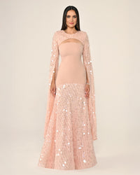 Shawl Sleeve Dress- Maxi - Multicolor