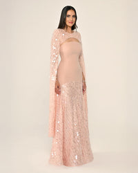 Shawl Sleeve Dress- Maxi - Multicolor