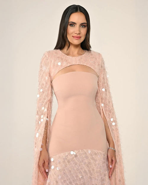 Shawl Sleeve Dress- Maxi - Multicolor