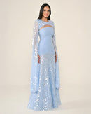 Shawl Sleeve Dress- Maxi - Multicolor
