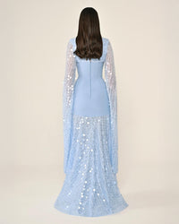 Shawl Sleeve Dress- Maxi - Multicolor