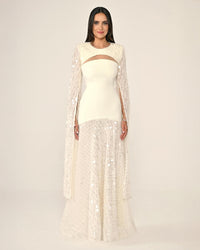 Shawl Sleeve Dress- Maxi - Multicolor
