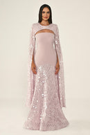Shawl Sleeve Dress- Maxi - Multicolor