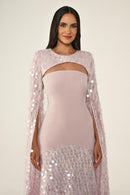 Shawl Sleeve Dress- Maxi - Multicolor