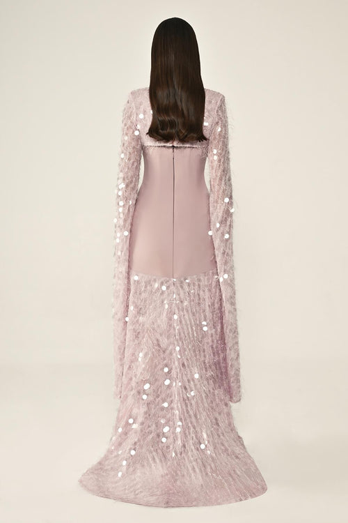 Shawl Sleeve Dress- Maxi - Multicolor