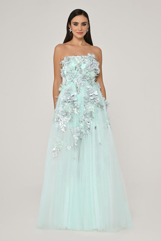 Dress - 3D Floral Tulle - Maxi - Multicolor