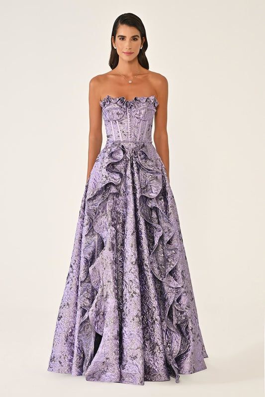 Jacquard Ruffle Dress - Maxi - Multicolor