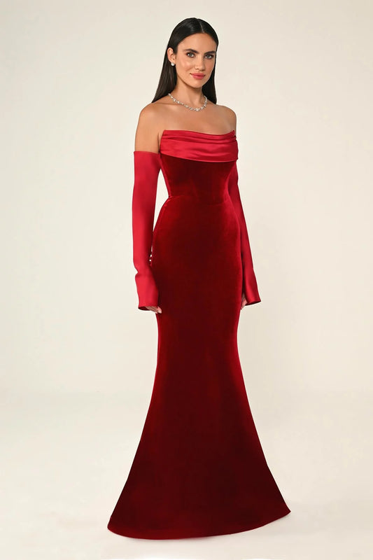 Strapless Velvet Dress - Maxi - Multicolor