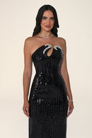 Étincelle gown in black, close-up of the crystal neckline