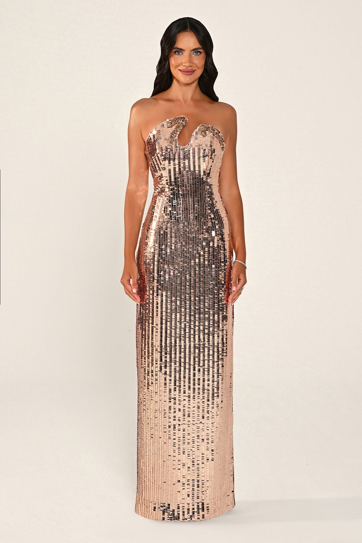 Étincelle gown in copper, front view