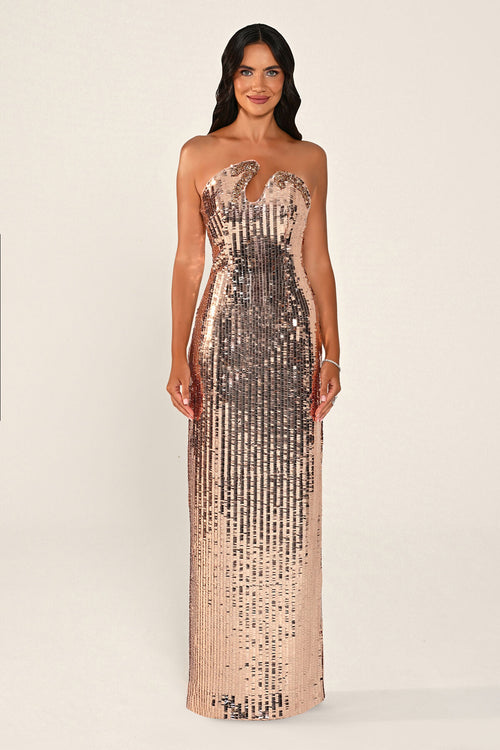 Étincelle gown in copper, front view