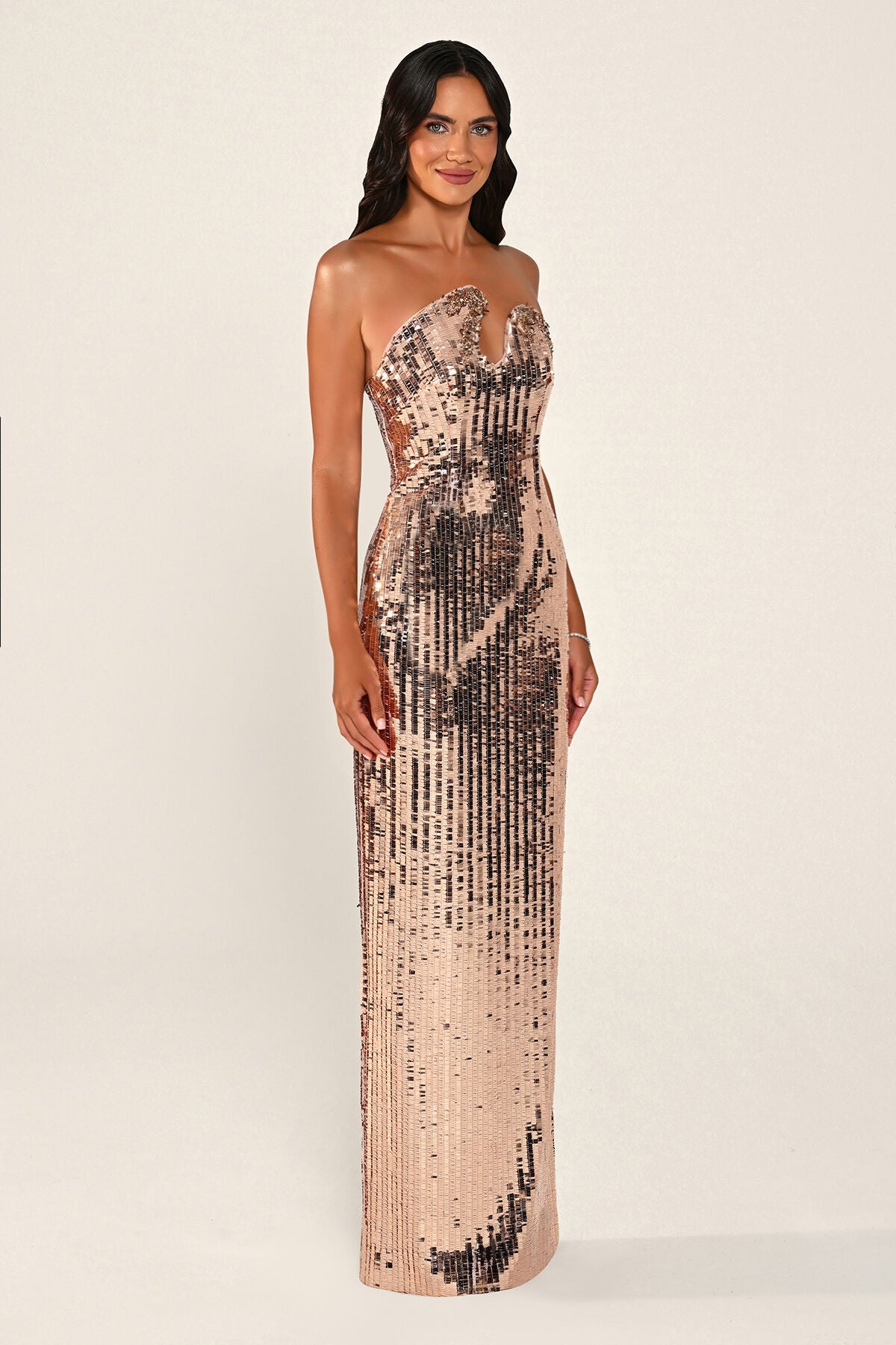 Étincelle gown in copper, side view