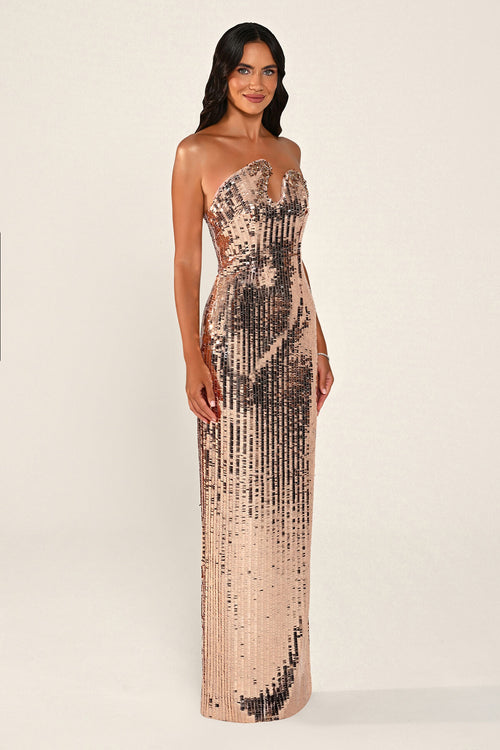 Étincelle gown in copper, side view