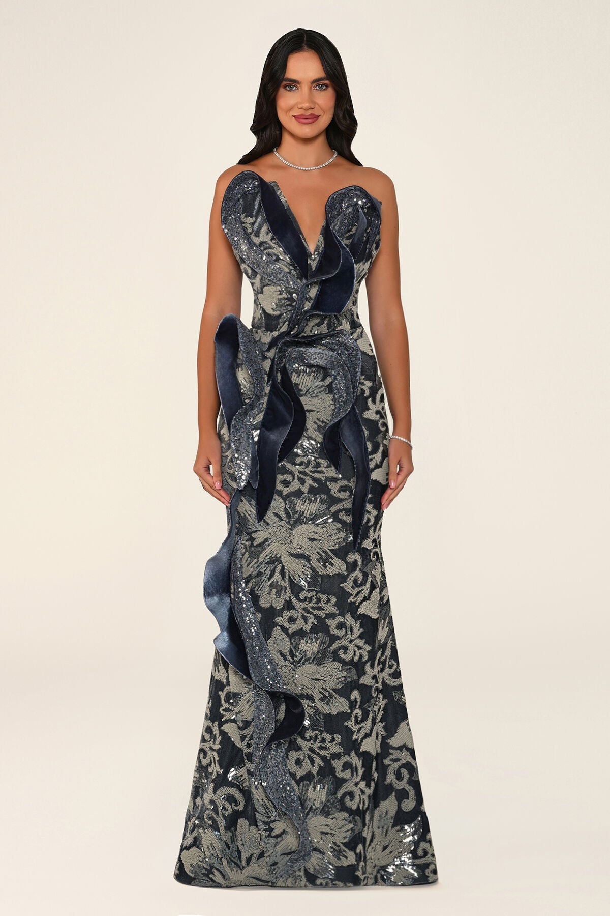 Ombrelle gown in grey, front view