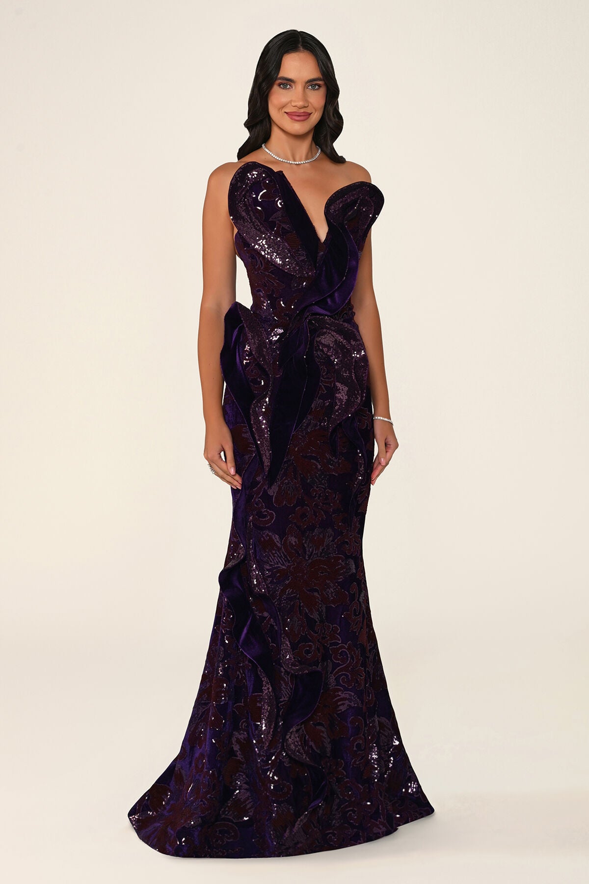 Ombrelle gown in purple, side view