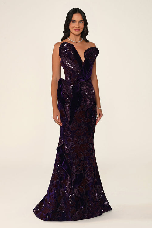 Ombrelle gown in purple, side view