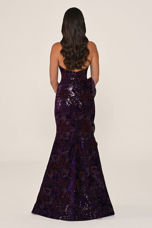 Ombrelle gown in purple, back view