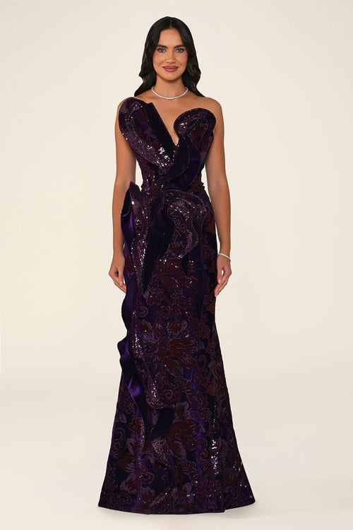 Ombrelle gown in purple, front view