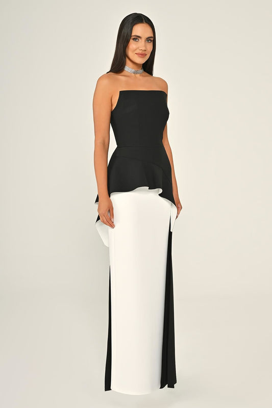 Lady Di  Dress - Maxi - Black & White