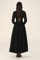 Clarisse dress in black, back view with lace-up detail