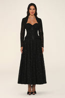 Clarisse dress in black, front view with bolero