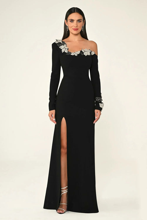 Silver Flowers Dress - Maxi - Black