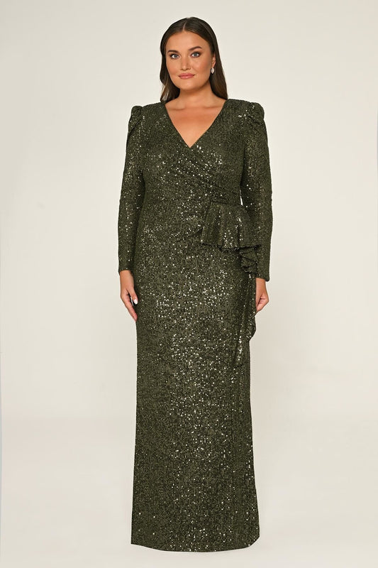 Plus Size -  Modest Maxi Sequin Dress - Multicolor