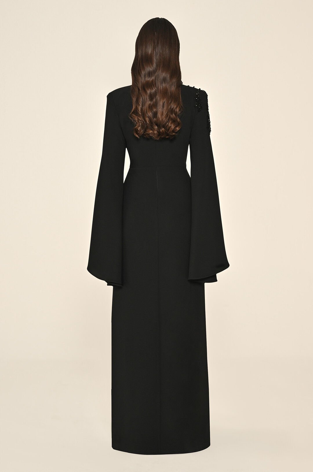 Aveline Noir Cape-Sleeve Dress - Maxi - Black