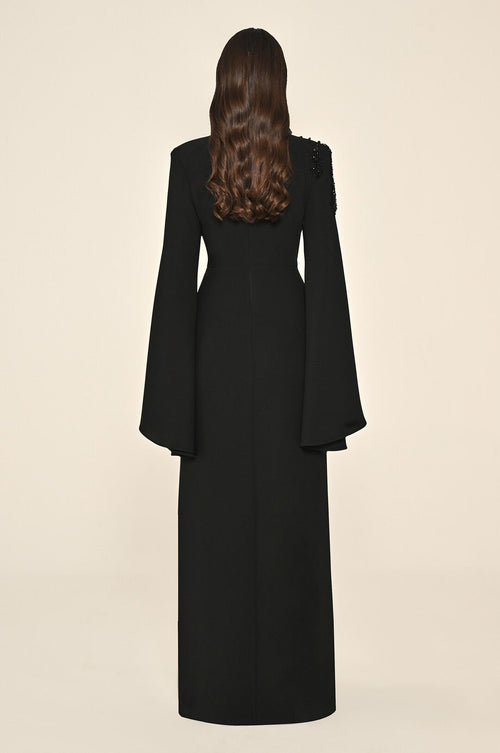 Aveline Noir Cape-Sleeve Dress - Maxi - Black
