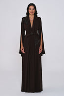 Aveline Noir Cape-Sleeve Dress - Maxi - Black