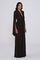 Aveline Noir Cape-Sleeve Dress - Maxi - Black