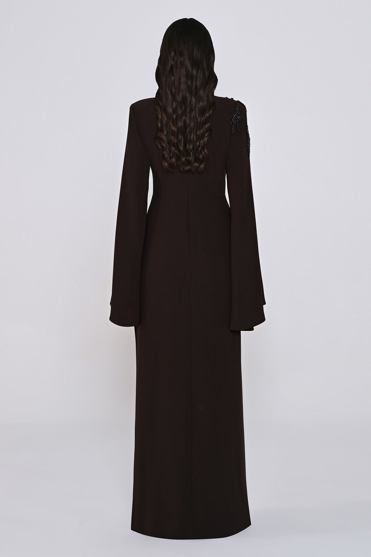 Aveline Noir Cape-Sleeve Dress - Maxi - Black